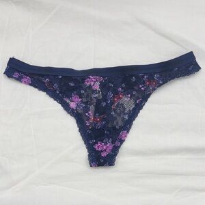 PINK Victoria's Secret Navy Floral Lace Thong